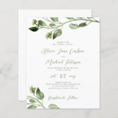 Papier Budget vert élégant script faire-part de mariage (Devant / Derrière)