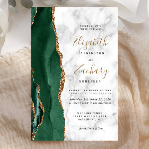 Papier Budget Vert Émeraude Or Agate Marbre Mariage