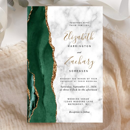 Papier Budget Vert Émeraude Or Agate Marbre Mariage