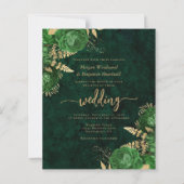 Papier Budget Vert Émeraude Or Floral Code QR Mariage (Devant)