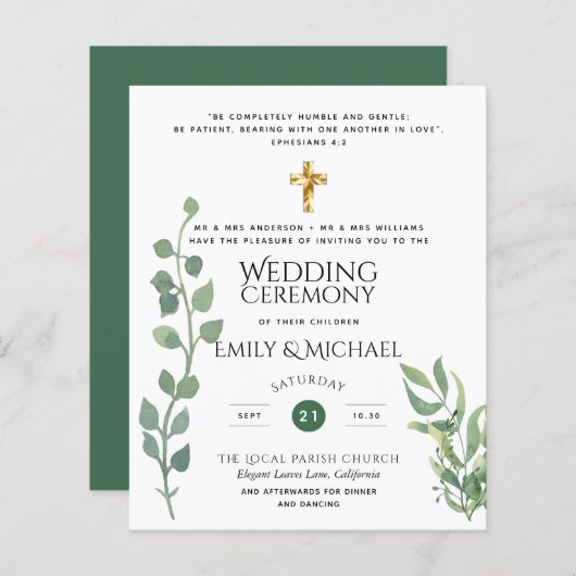 Papier Budget Vert Eucalyptus Mariage catholique Invitati (Devant / Derrière)