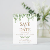 Papier Budget Vert Eucalyptus Mariage Enregistrer La Date (Debout devant)
