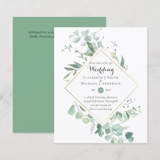Papier Budget vert Eucalyptus Mariage Invite (Devant / Derrière)