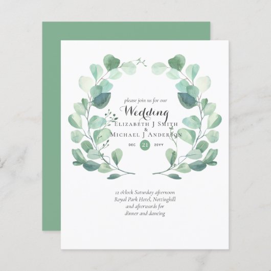Papier Budget vert Eucalyptus Mariage Invite (Devant / Derrière)
