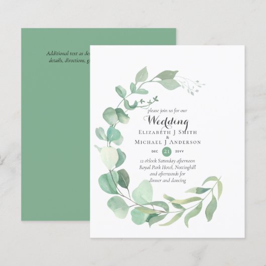 Papier Budget vert Eucalyptus Mariage Invite (Devant / Derrière)