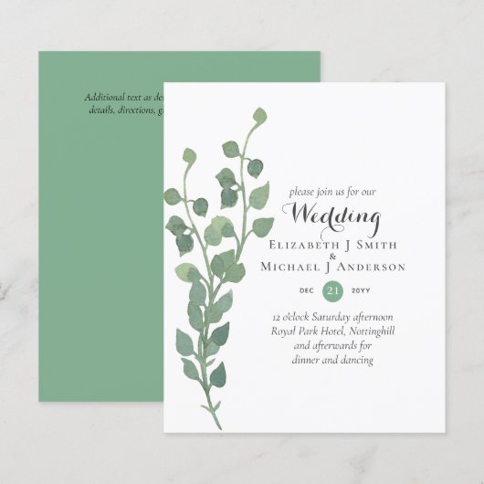 Papier Budget vert Eucalyptus Mariage Invite (Devant / Derrière)