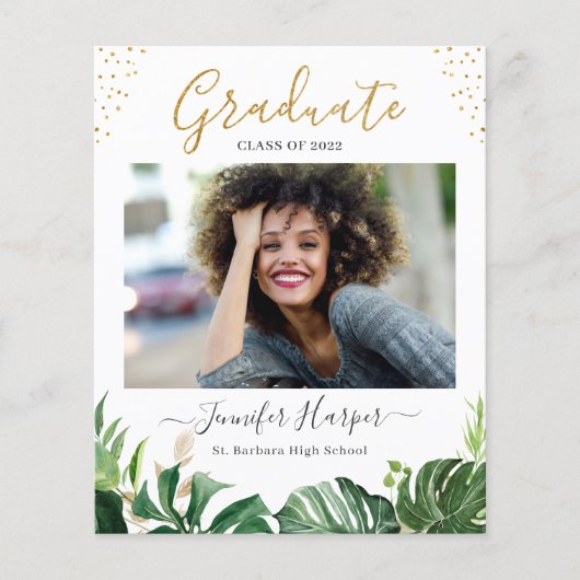 Papier Budget vert Faire-part de graduation tropicale (Devant)