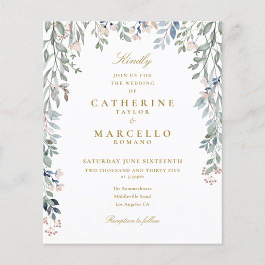 Papier Budget Vert Faire-part de mariage Floral (Devant)