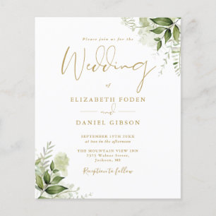 Papier Budget Vert Faire-part de mariage Floral Or