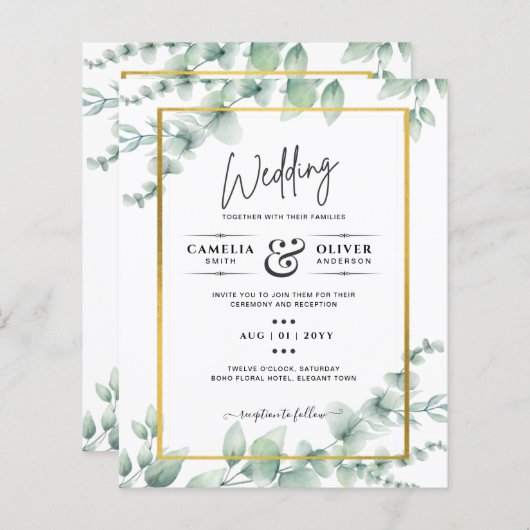 Papier BUDGET Vert Faire-part de mariage QR CODE RQR RSVP (Devant / Derrière)