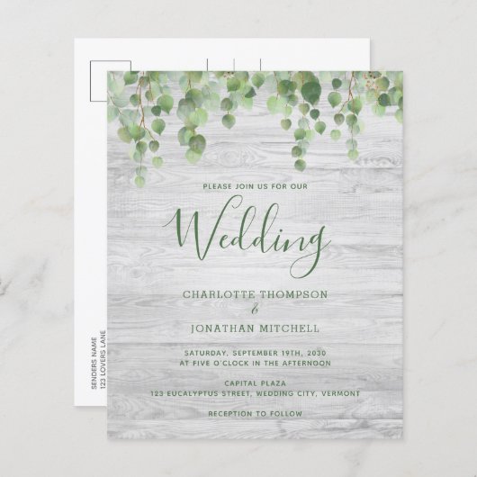 Papier Budget Vert Faire-part de mariage rustique (Devant / Derrière)