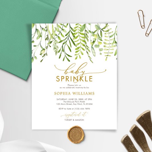 Papier Budget Vert Floral Baby Sprinkle Invitation