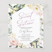 Papier Budget Vert Floral Frame Sweet 16 Invitation (Devant)