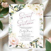 Papier Budget Vert Floral Frame Sweet 16 Invitation