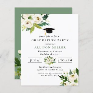 Papier Budget Vert Floral Graduation Invitation