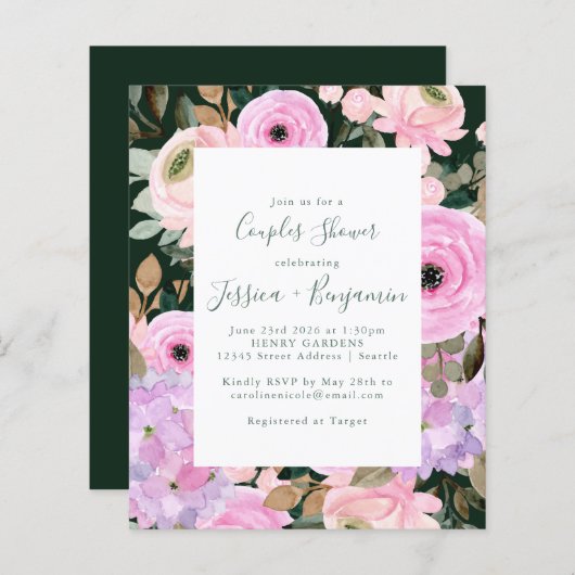 Papier Budget Vert foncé Lilac Botanique Couples Douche (Devant / Derrière)