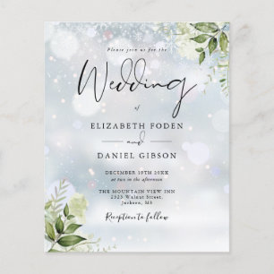 Papier Budget Vert Monogramme Hiver Mariage Invitation