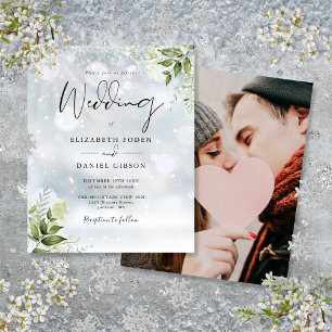 Papier Budget Vert Photo Hiver Mariage Invitation
