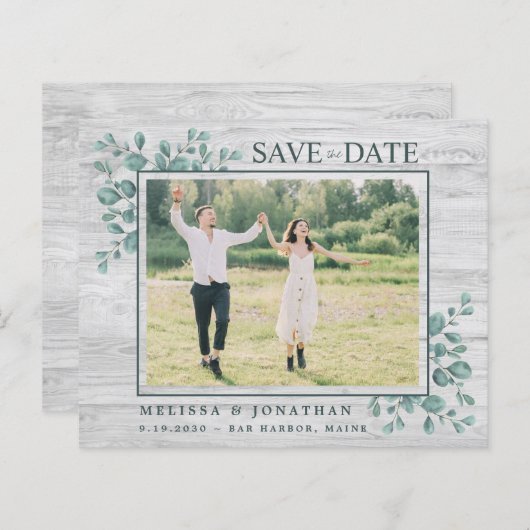 Papier Budget Vert Photo Mariage Enregistrer La Date Invi (Devant / Derrière)