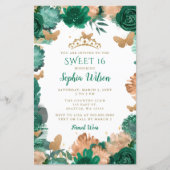 Papier Budget Vert Rose Gold Butterflies Sweet 16 (Devant)
