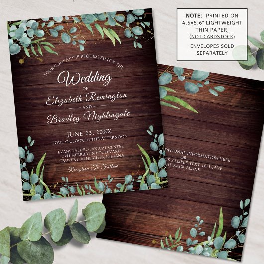 Papier Budget Vert Rustique Eucalyptus Mariage Invitation