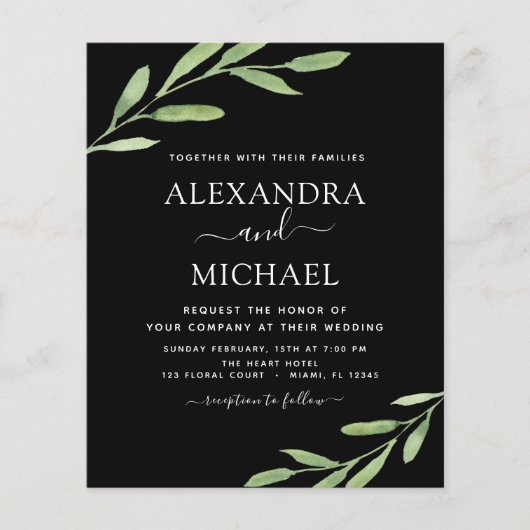 Papier Budget Vert Rustique Simple Elégant Mariage (Devant)