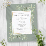 Papier Budget vert Sage vert Fête des mariées Invitation<br><div class="desc">Doté de feuilles délicats et verdoyants sur un arrière - plan vert sage,  cette invitation à la douche nuptiale à budget chic peut être personnalisée avec vos informations spéciales sur la douche nuptiale. Conçu par Thisisnotme©</div>