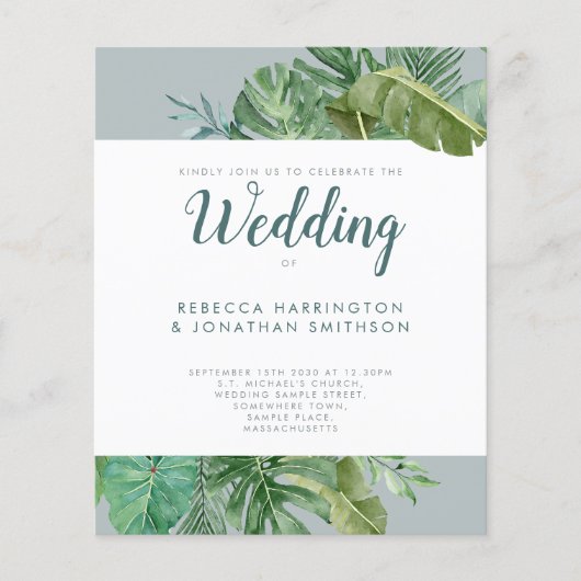 Papier Budget Vert tropical Greenery Mariage gris Invitat (Devant)
