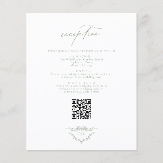 Papier Budget vert Victorian QR Code Tout en un Mariage (Dos)