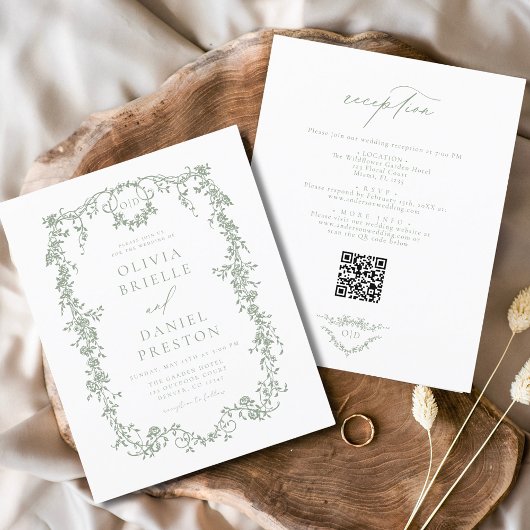Papier Budget vert Victorian QR Code Tout en un Mariage