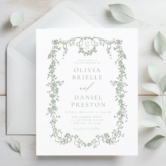 Papier Budget Victorian Sage Green Faire-part de mariage