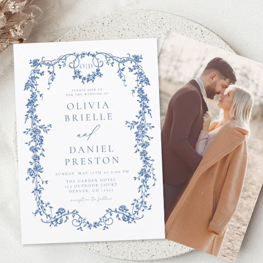 Papier Budget Victorien Français Photo Bleu Mariage Éléga