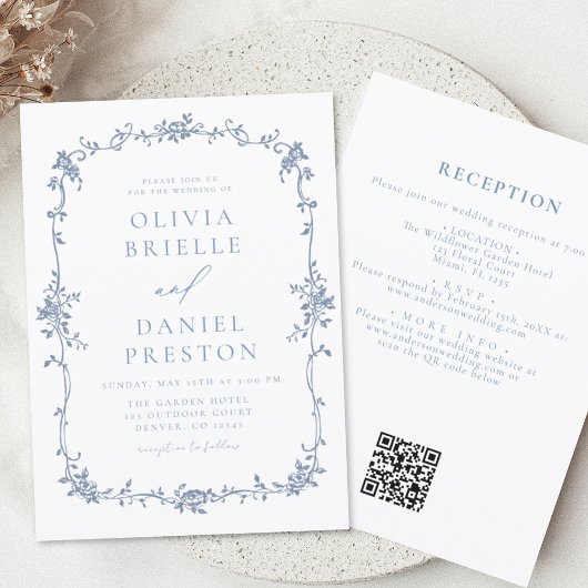 Papier Budget Victorien Français QR Code Mariage bleu