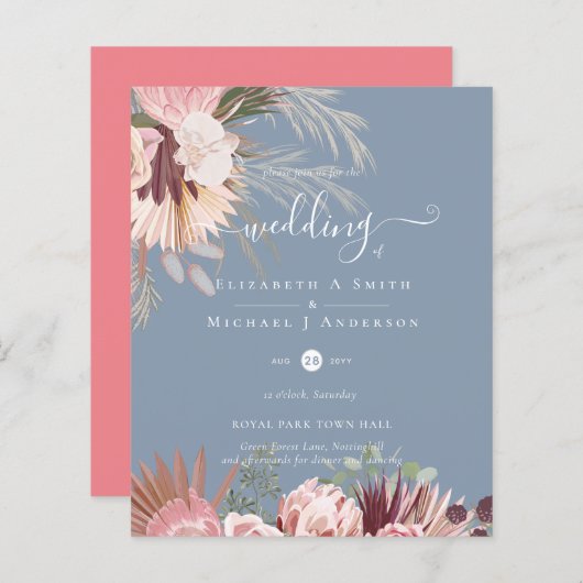 Papier BUDGET Vin Bourgogne Pampas Grass Mariage Tropical (Devant / Derrière)