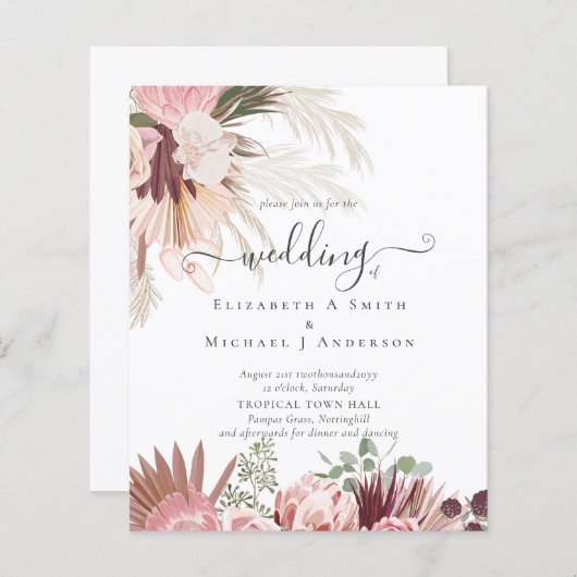 Papier BUDGET Vin Bourgogne Pampas Grass Mariage Tropical (Devant / Derrière)