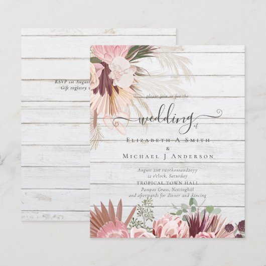 Papier BUDGET Vin Bourgogne Pampas Grass Mariage Tropical (Devant / Derrière)