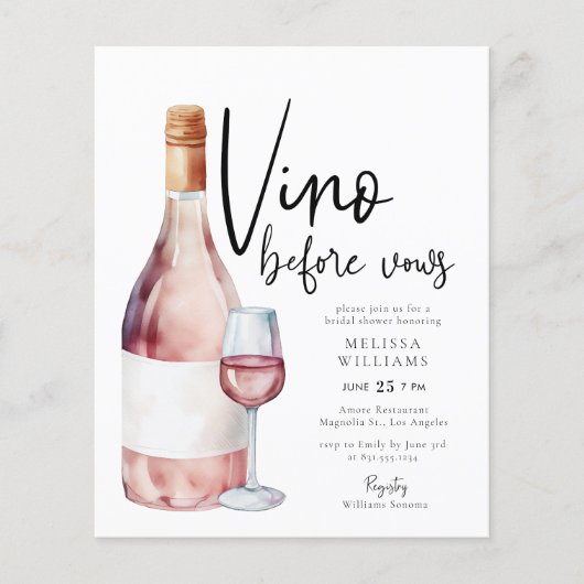Papier Budget Vino Moderne Avant Vows Fête des mariées (Devant)