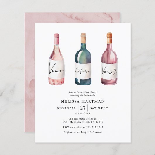 Papier Budget Vino Moderne Avant Vows Fête des mariées (Devant / Derrière)