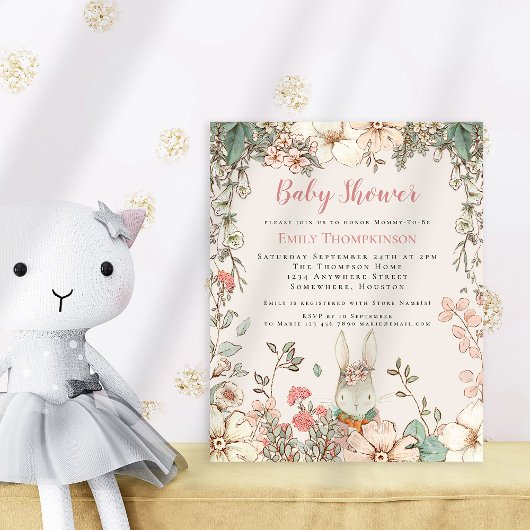 Papier Budget Vintage Bunny fille Baby shower Invitation