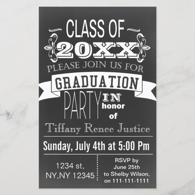Papier Budget Vintage Chalk Graduation partie Invitation (Devant)