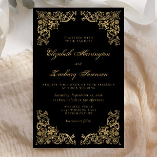 Papier Budget Vintage Corners Black Gold Wedding Invitati