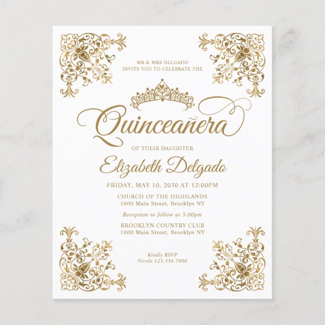Papier Budget Vintage Gold Tiara Frame Quinceanera (Devant)