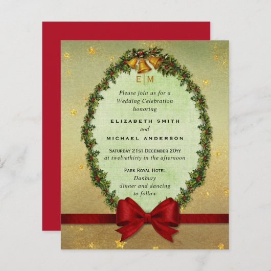 Papier Budget Vintage Noël Gold Red Wedding Invitation (Devant / Derrière)
