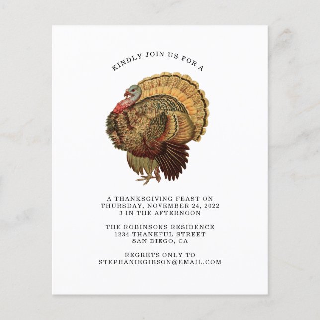 Papier Budget Vintage Thanksgiving Dîner Invitation (Devant)