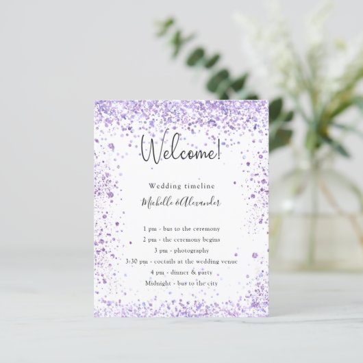 Papier Budget violet parties scintillant mariage détails  (Debout devant)