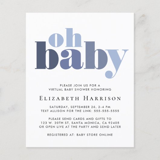 Papier Budget Virtual Baby Boy Shower Blue Invitation (Devant)