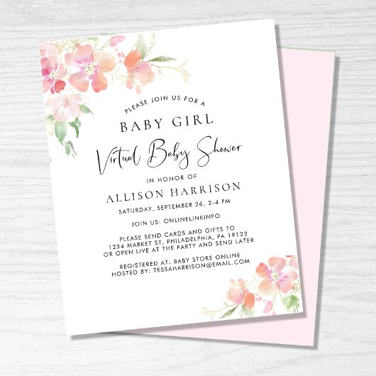 Papier Budget Virtual Baby Girl Douche Floral Invitation