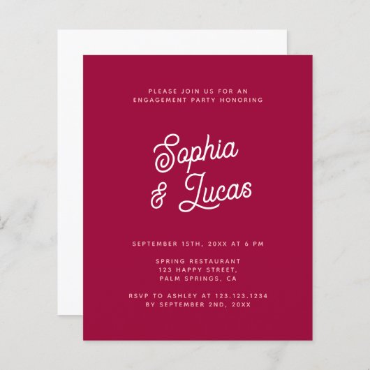 Papier Budget Viva Magenta Retro Engagement Invitation (Devant / Derrière)