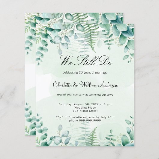 Papier Budget vow renouvellement eucalyptus invitation ve (Devant / Derrière)