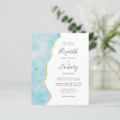 Papier Budget Watercolor Aqua Blue Agate QR Code Wedding (Debout devant)